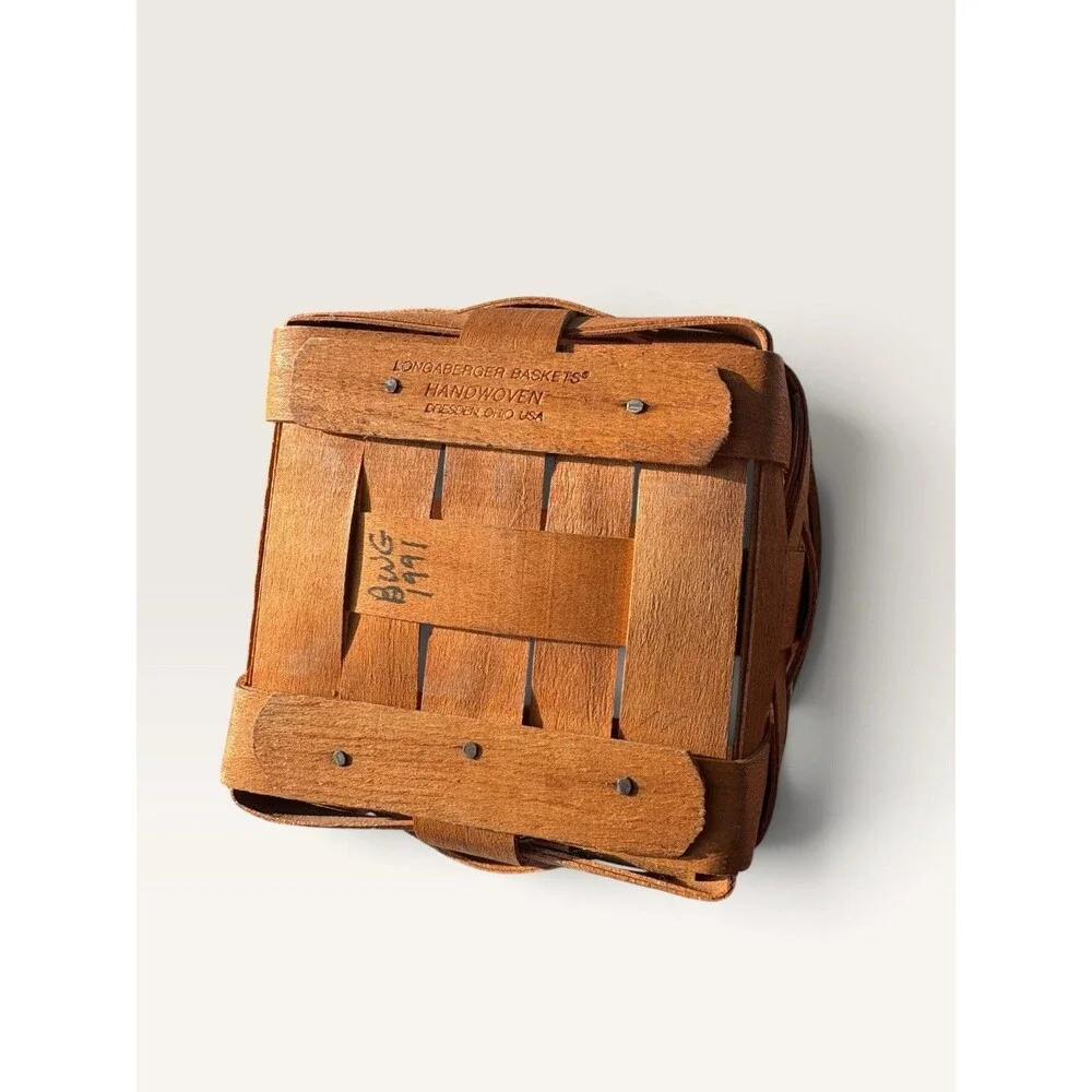 Longaberger Small Square Basket 1991 Signed VTG With Handle